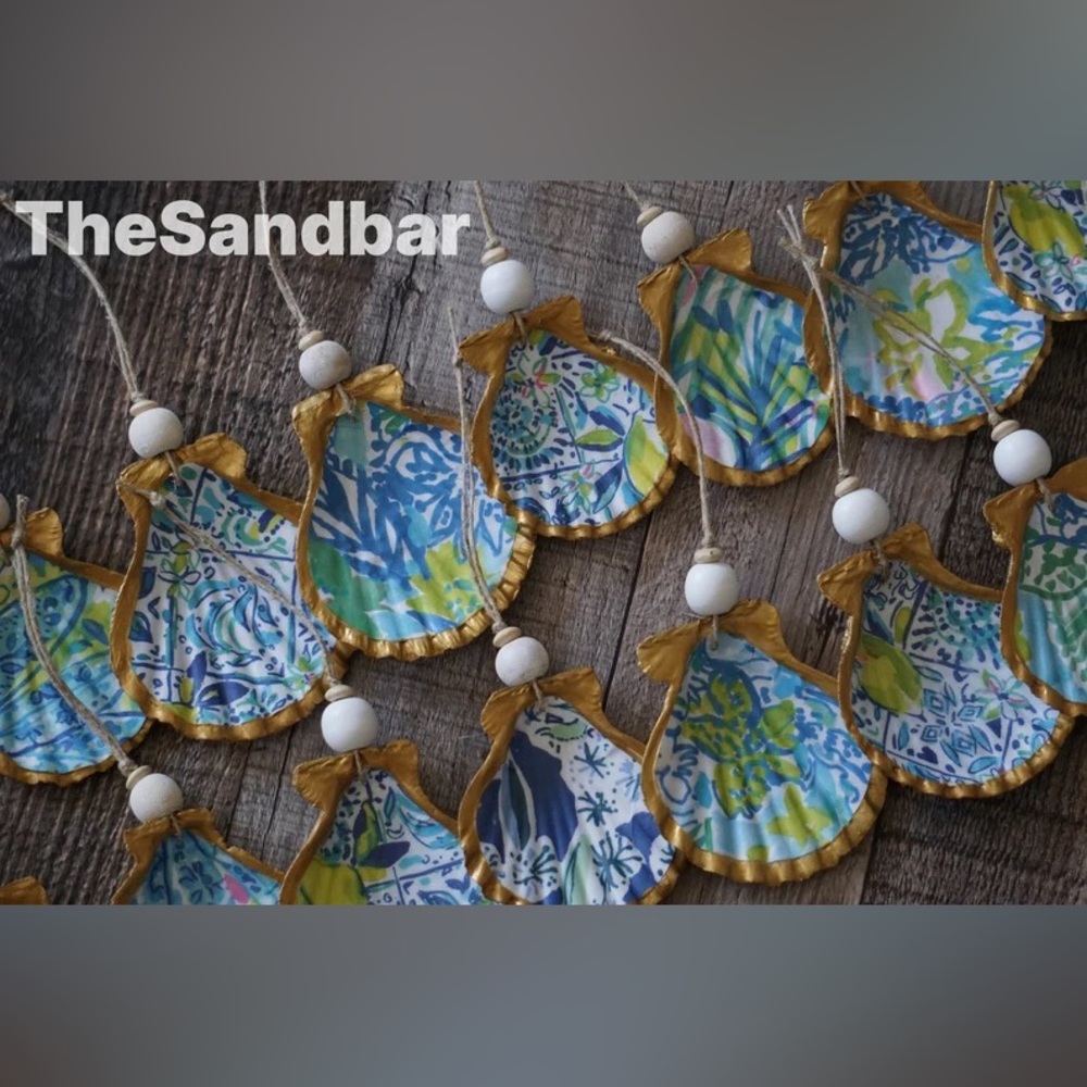 Set of 2 Gold Scallop Seashell Ornaments Housewarming Gift Decoupaged TheSandbar